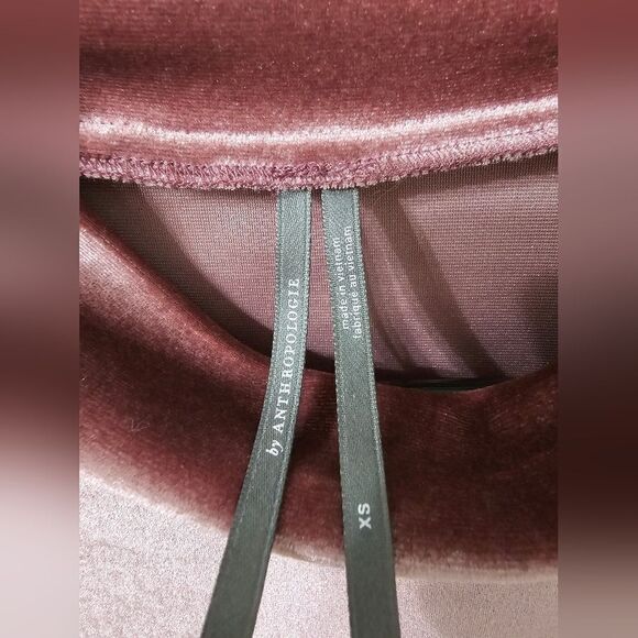 Anthropologie mauve velvet mock neck short sleeve shirt, like new sz xs - Picture 2 of 4